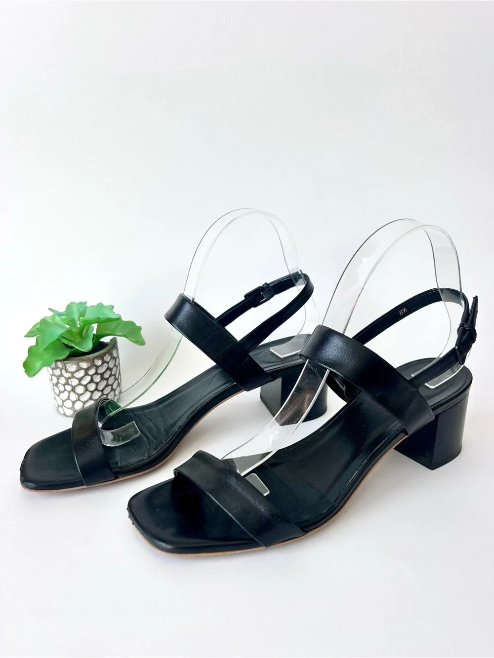 Everlane Double Strap Block Heel Square Toe Sandals in Black Leather Size 8.5 - Picture 8 of 10